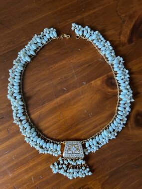 VTG Art Deco Era Milk Glass Fringe Necklace - Heirloom Estate Piece c.1930s-50s